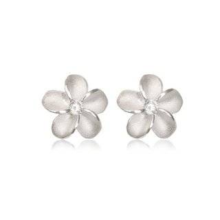 Olive N Figs Sterling Silver Floral Stud Earring with CZ center   10mm