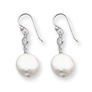  Sterling Silver Freshwater Cultured Coin Pearl and CZ 
