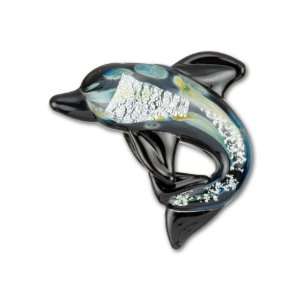  Black and Silver Mix Dichroic Boro Glass Dolphin Bead (2pc 