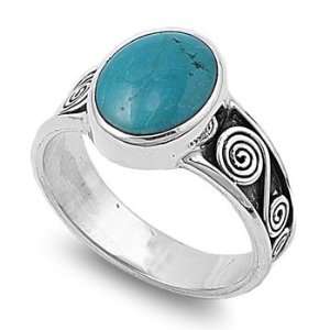   Silver 12mm Oval Turquoise Stone Ring (Size 6   9)   Size 9 Jewelry