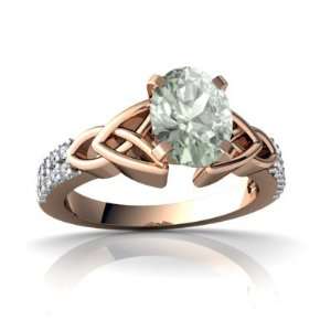  14k Rose Gold Oval Genuine Green Amethyst Engagement Ring 