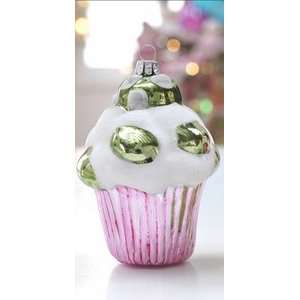  6 Glass Cupcake Candy Christmas Ornament PINK: Home 