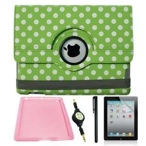 Skque Green with White Polka Dots 360 Rotating Leather Case + Screen 
