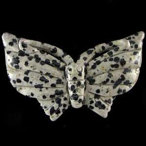  67mm dalmatian jasper carved butterfly pendant bead