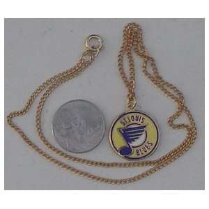 St. Louis Blues Hockey Team 1980`s Logo On Enamel Necklace With Gold 