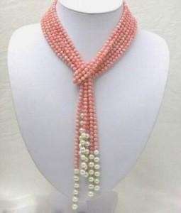 50 inch Pink Coral Freshwater Pearl Necklace AAA  