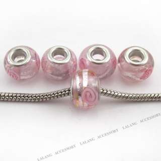 100 Pink Lampwork Charm Bead Fit Bracelet P24 FREE SHIP  