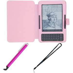   Pink Leather Case + Neck Strap Lanyard for Amzon Kindle 3 Electronics