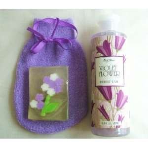  Bath Gift Set.violet Bubble Bath,soap and Scrub Mitt 