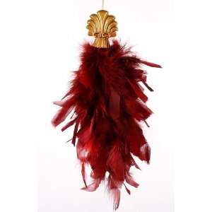  Box of 12 Lush Burgundy Feather Tassel Ornaments with Gold Cord 