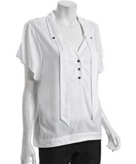 BCBGeneration white woven neck tie short sleeve henley shirt   