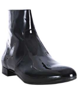 Prada black patent leather flat boots   