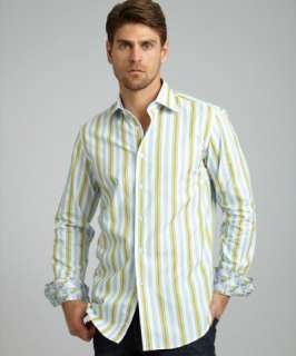 Robert Graham green striped cotton Eason button front shirt