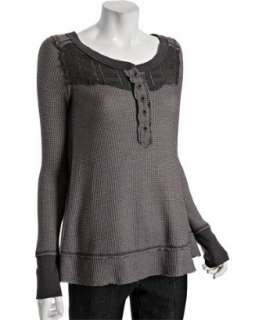 Free People soot thermal knit pointelle yoke t shirt   up to 
