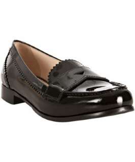 Prada black patent leather pinked penny loafers   