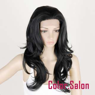 Hand Made Lace Front Synthetic Wigs Wavy Black 92#1B  