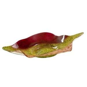    Oblong Bowl With Scaled Red Green and Orange Finish