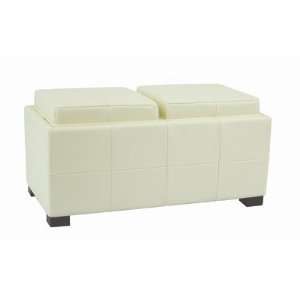   Bicast Leather Double Storage Ottoman   Off White Furniture & Decor