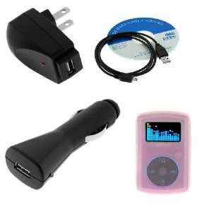 Car Charger + AC Charger + USB Cable + Pink Silicone Case for SanDisk 