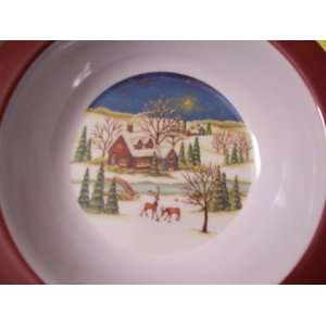  Holiday Salad Bowls   Red Rimmed with Night Scene: Kitchen 