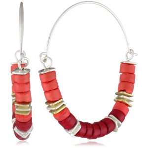   Cole New York Urban Fire Red and Orange Bead Hoop Earrings: Jewelry