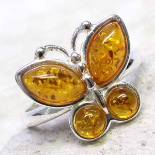 BALTIC AMBER BUTTERFLY 925 STERLING SILVER RING SIZE 5.75  
