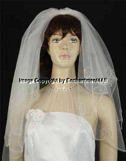 2T IVORY WEDDING BRIDAL VEIL BEADED & CRYSTAL EDGING, 6  
