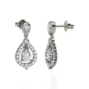  Kate Earrings, Pear Diamond 14K White Gold Earrings 