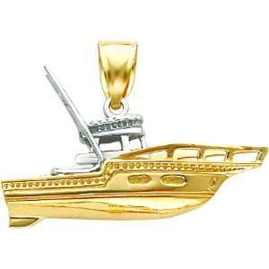  14K Two Tone Gold 3 D Fishing Boat Pendant: Jewelry