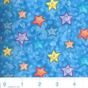  45 Wide Flannel Razzle Dazzle Stars Blue Fabric By The 