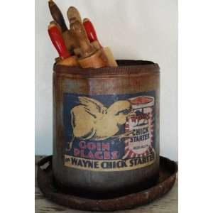  Primitive Old Chicken Feeder with Chick Label: Everything 