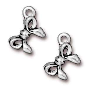 Antiqued Silver Plated Ribbon Bow Charms 17mm (2) Arts 