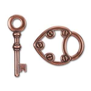  Antique Copper Plated Pewter Lock and Key Toggle and Clasp 