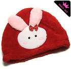   Cute Bunny red soft plush fluffy skull ski hat cartoon rabbit beanie