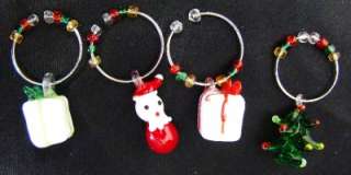 NEW Hand Blown Glass Christmas Tree Frosted Wine Charm 630613030035 