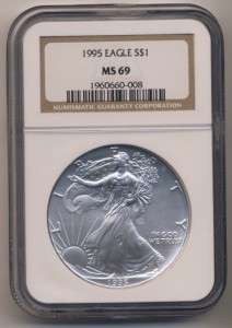 1995 Silver Eagle NGC Certified MS69 Old Brown Label Bullion .999 Coin 