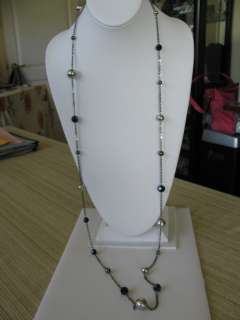 Cookie Lee Jewelry Crystal and Pearl Bead Hematite 44 Long Necklace 
