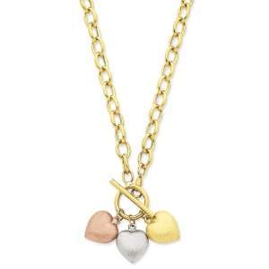  14k Tri color 3 Heart Toggle Necklace Jewelry