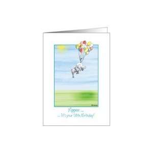   58th Birthday, cute Elephant flying with balloons Card Toys & Games