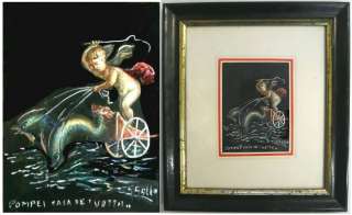 GIOVANNI GALLO PAINTING FRAMED POMPEII ANGEL PUTTI DOLPHIN SEA CHARIOT 