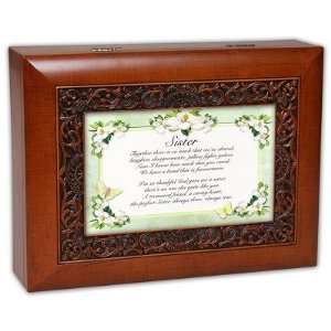  Sister Wood Grain Jewelry Music Box Plays Unchained Melody 