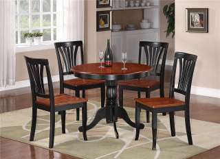 PC WESTON DINETTE KITCHEN TABLE w/ 2 WOOD SEAT CHAIRS, BLACK / BROWN 