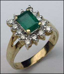00 ct Genuine Emerald Gemstone Ring, 14 Diamonds  
