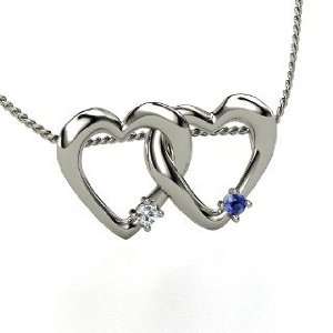  Two Linked Hearts Pendant, Sterling Silver Necklace with 