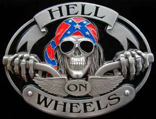 Very large Hell on Wheels biker belt buckle. Features fantastic detail 