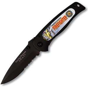   Baby Black Serrated with Insert Knife, Black with Firefighter Design