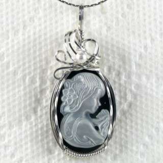 Mother of Pearl Shell Cameo Pendant Sterling Silver  