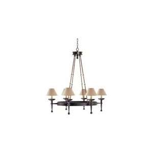  Chart House Oval Ring Torch Chandelier in Weathered Iron with Gold 