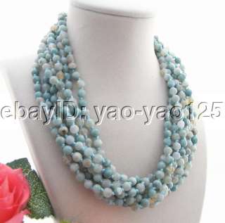 Stunning! 7Strds Faceted Blue Agate Necklace  