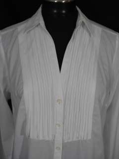   LOFT 12 White Button Front Shirt Top Pintucked Pleats Cotton  